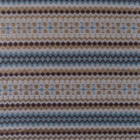 Italian Metallic Gold, Brown and Blue Geometric Brocade