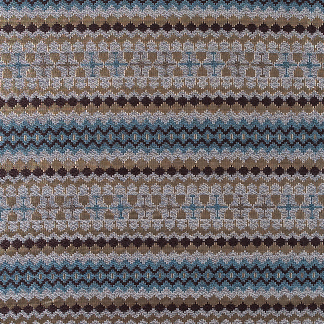 Italian Metallic Gold, Brown and Blue Geometric Brocade