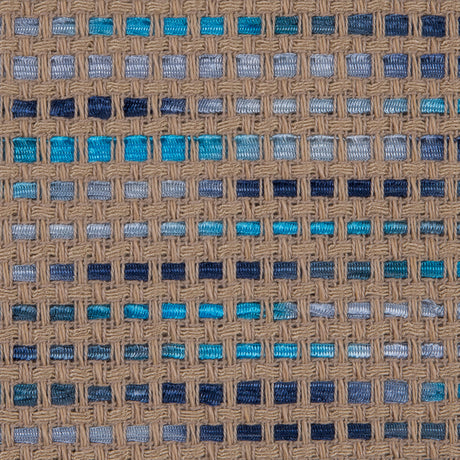 Beige and Blue Blended Cotton Woven