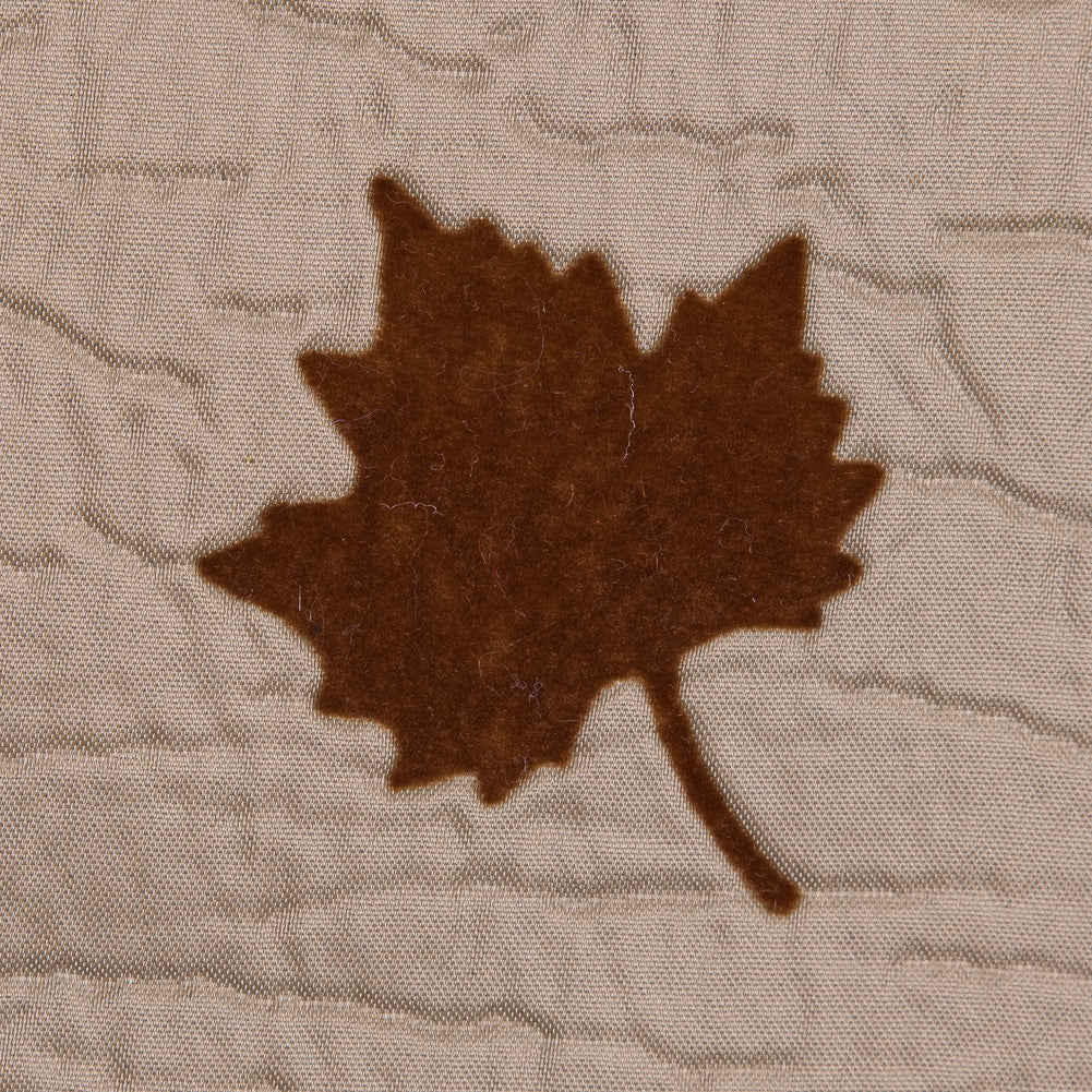 Beige and Gray Fused Double-Cloth Flocked with Brown Leaves