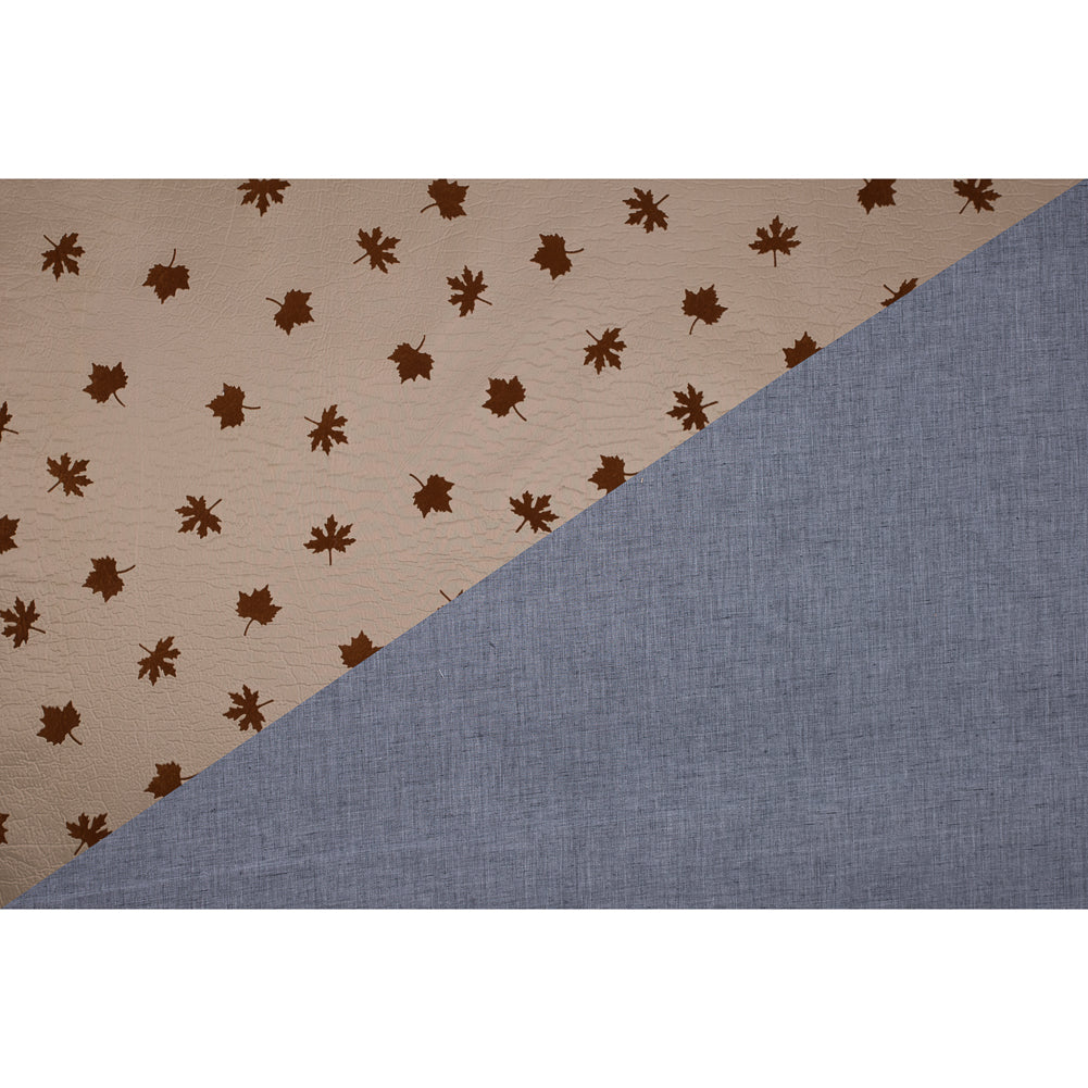 Beige and Gray Fused Double-Cloth Flocked with Brown Leaves