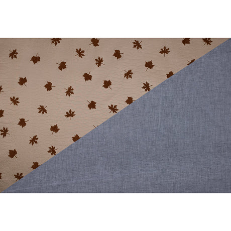 Beige and Gray Fused Double-Cloth Flocked with Brown Leaves