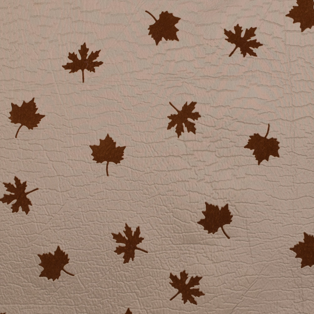 Beige and Gray Fused Double-Cloth Flocked with Brown Leaves