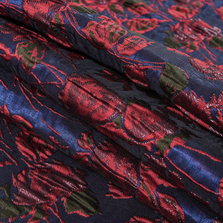 Metallic Coral/Blue/Green Floral Brocade
