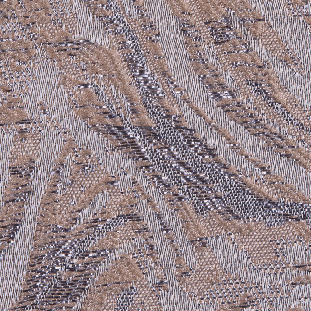 Metallic Gray and Almond Cream Abstract Brocade