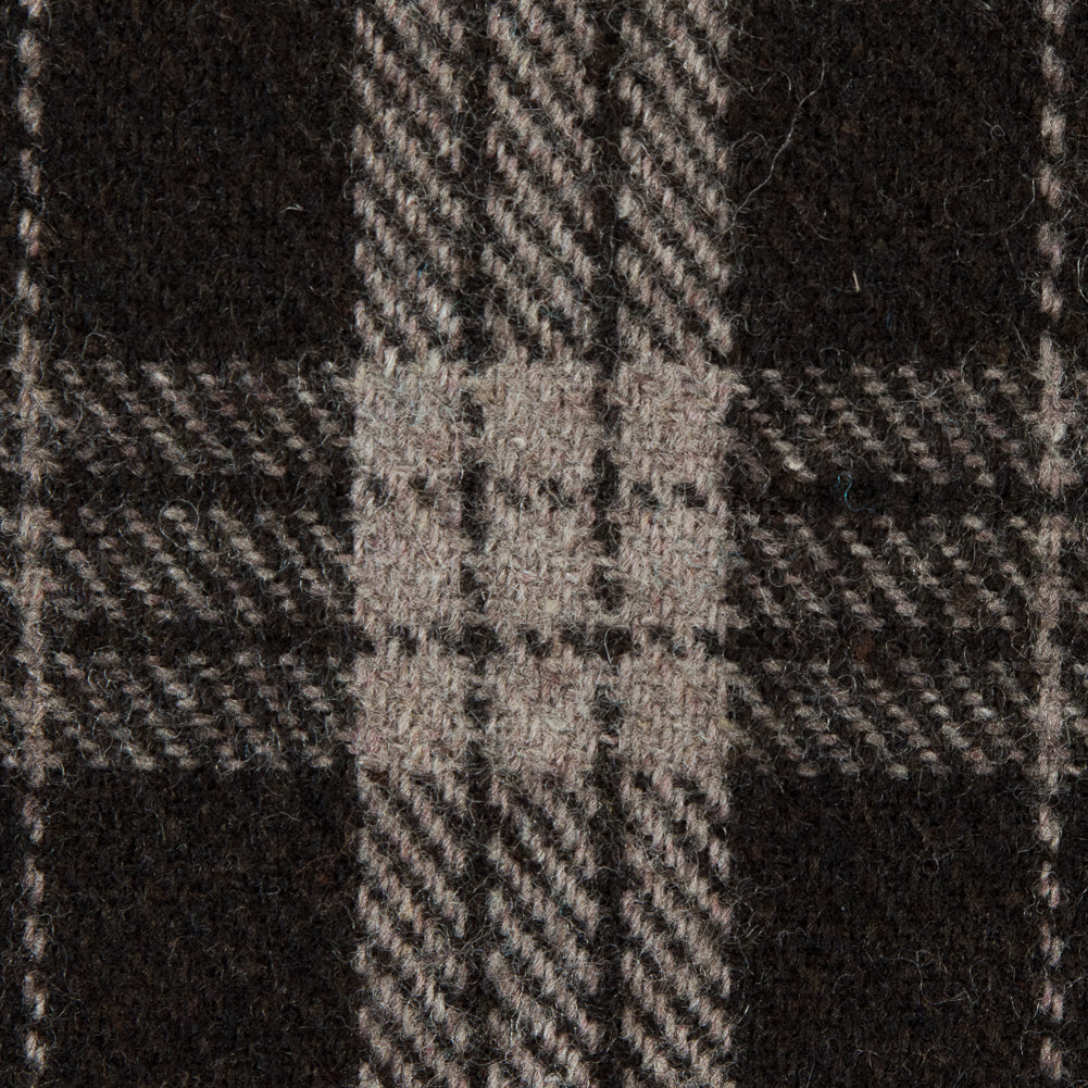 Italian Turkish Coffee Tartan Plaid Blended Wool Fleece Coating