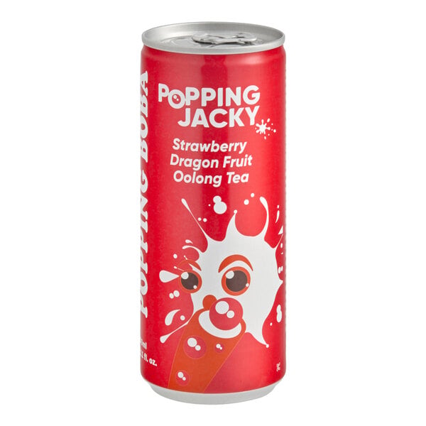 Possmei Popping Jacky Ready-to-Drink Strawberry Dragon Fruit Oolong Bubble Tea 8 oz. - 24/Case