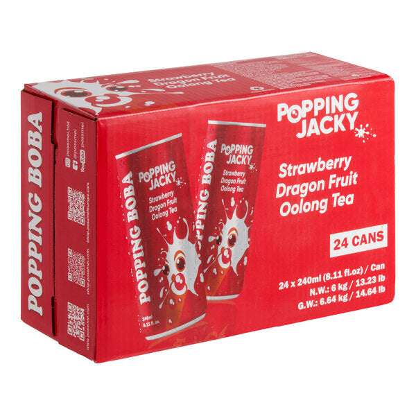 Possmei Popping Jacky Ready-to-Drink Strawberry Dragon Fruit Oolong Bubble Tea 8 oz. - 24/Case
