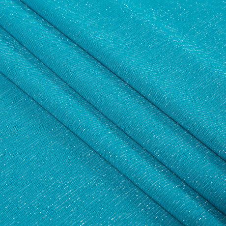 Surf Blue and Metallic Silver Striped Stretch Nylon Jersey