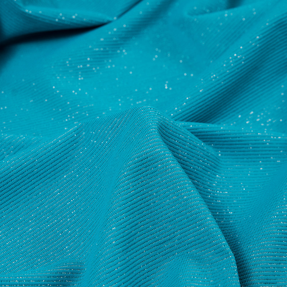 Surf Blue and Metallic Silver Striped Stretch Nylon Jersey