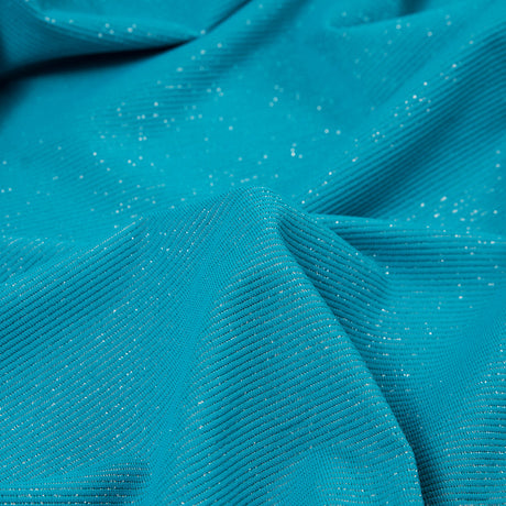 Surf Blue and Metallic Silver Striped Stretch Nylon Jersey