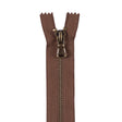 Brown Metal Zipper with Antique Gold Pull and Teeth - 4.5"