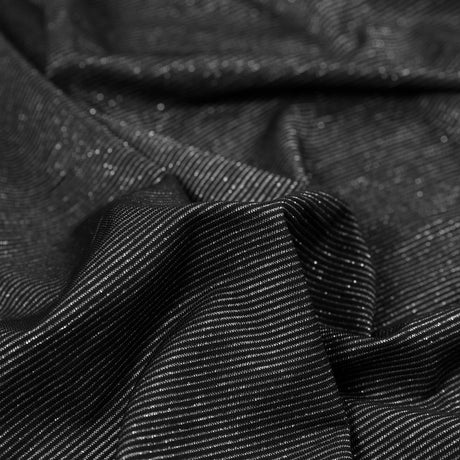 Black and Metallic Silver Striped Stretch Nylon Jersey