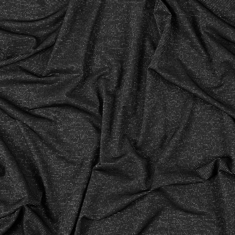 Black and Metallic Silver Striped Stretch Nylon Jersey