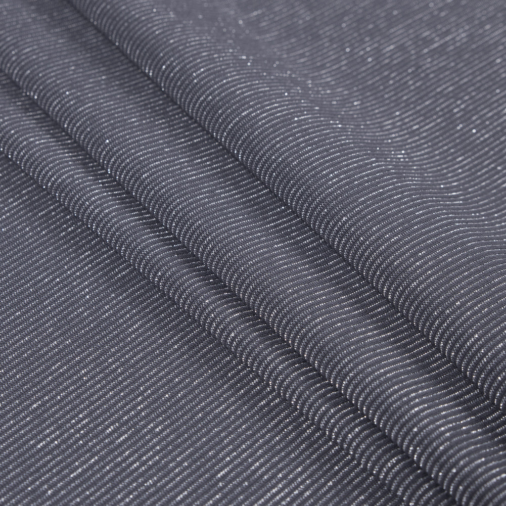 Gray and Metallic Silver Striped Stretch Nylon Jersey