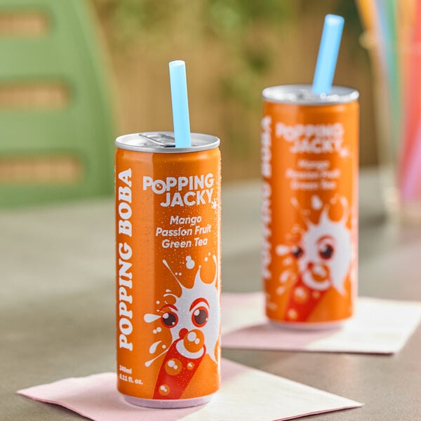 Possmei Popping Jacky Ready-to-Drink Mango Passion Fruit Green Tea Bubble Tea 8 oz. - 24/Case