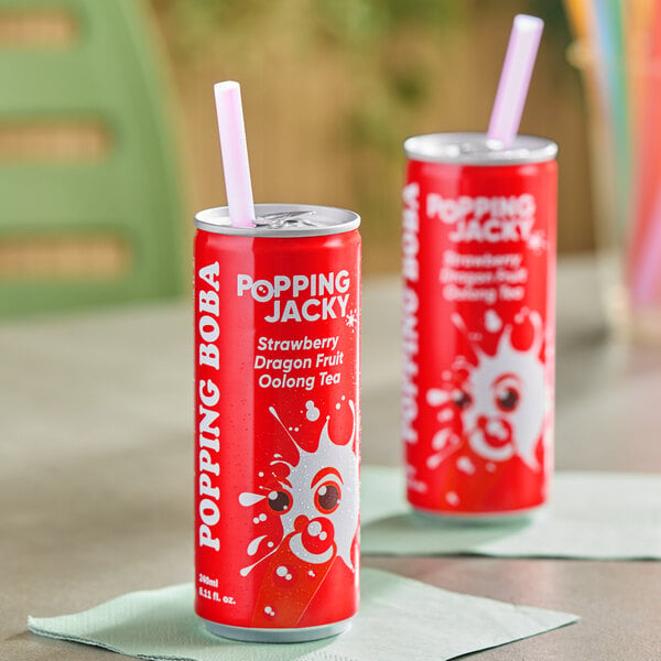 Possmei Popping Jacky Ready-to-Drink Strawberry Dragon Fruit Oolong Bubble Tea 8 oz. - 24/Case