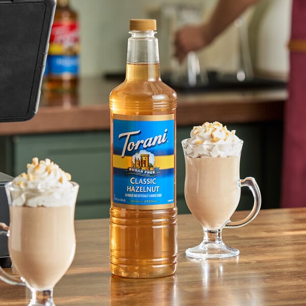 Torani Sugar-Free Classic Hazelnut Flavoring Syrup Plastic Bottle 1 Liter - 6/Case