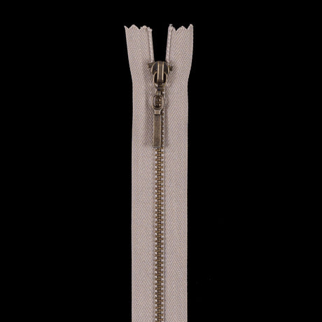 Beige Metal Zipper with Antique Gold Pull and Teeth - 6"