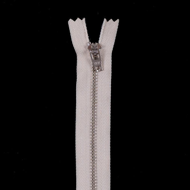 Beige Metal Zipper with Silver Pull and Teeth - 5.5"