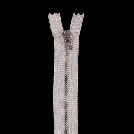Beige Metal Zipper with Silver Pull and Teeth - 5.5"