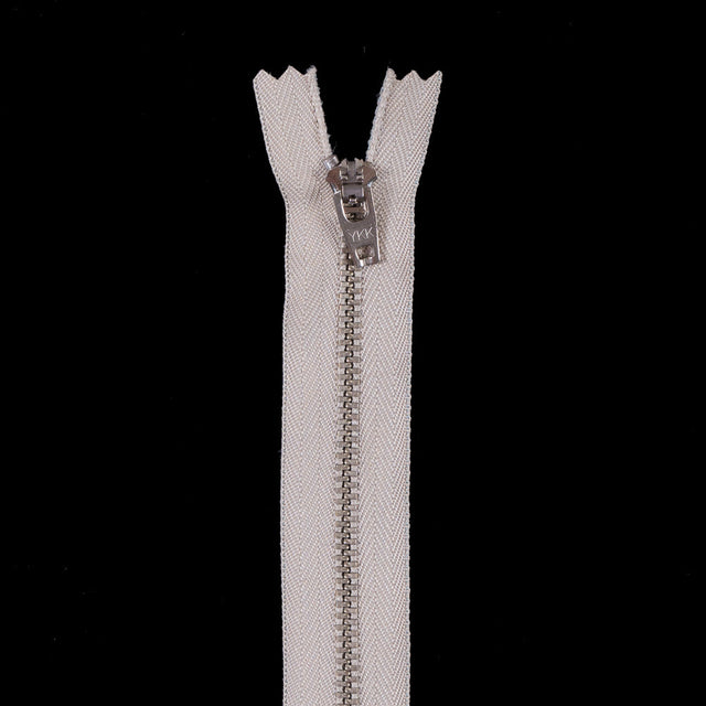 Beige Metal Zipper with Silver Pull and Teeth - 5.5"