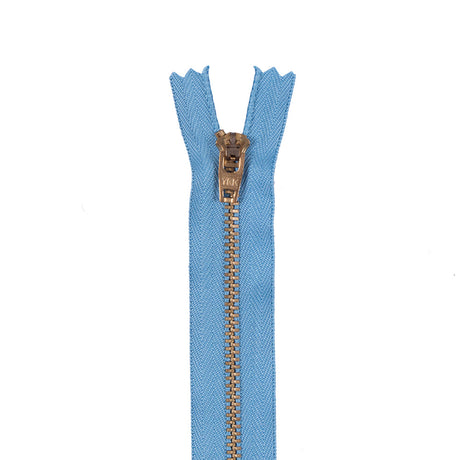 Blue Metal Zipper with Gold Pull and Teeth - 4.5"