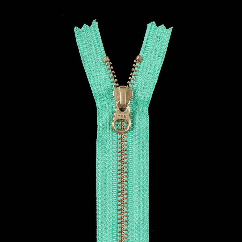 Metal Zipper with Gold Pull and Teeth 4.5" - Bright Green