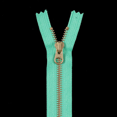 Metal Zipper with Gold Pull and Teeth 4.5" - Bright Green