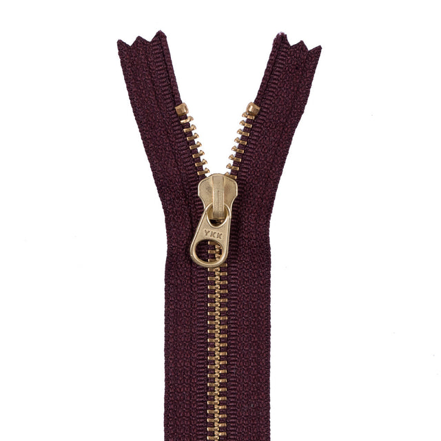 Metal Zipper with Gold Pull and Teeth 4.5" - Reddish Brown