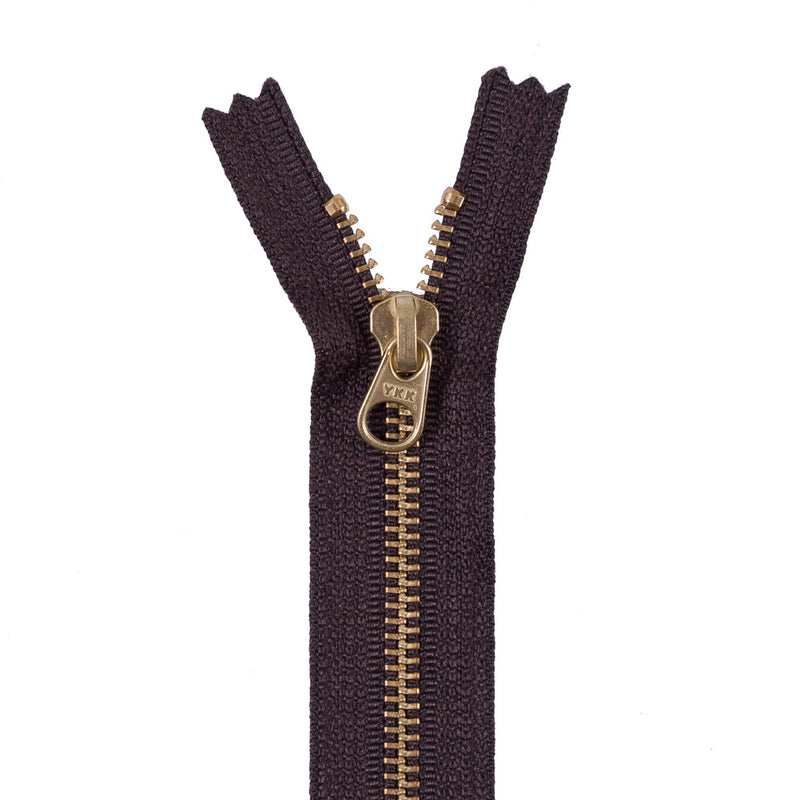 Metal Zipper with Gold Pull and Teeth 4.5" - Dark Brown