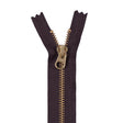 Metal Zipper with Gold Pull and Teeth 4.5" - Dark Brown