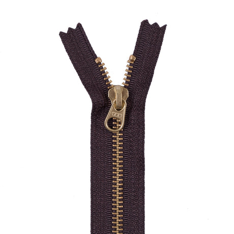 Metal Zipper with Gold Pull and Teeth 4.5" - Dark Brown