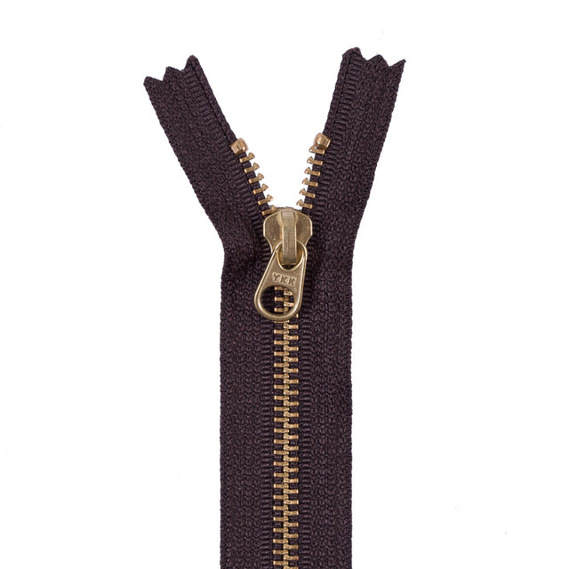 Metal Zipper with Gold Pull and Teeth 4.5" - Dark Brown