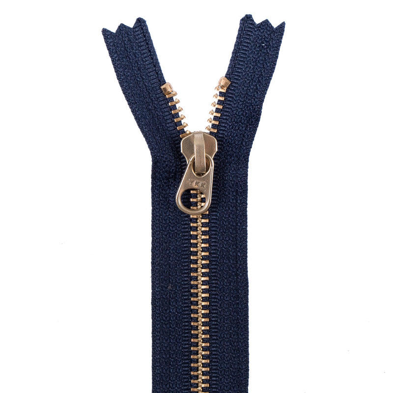 Metal Zipper with Gold Pull and Teeth 4.5" - Navy