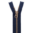 Metal Zipper with Gold Pull and Teeth 4.5" - Navy