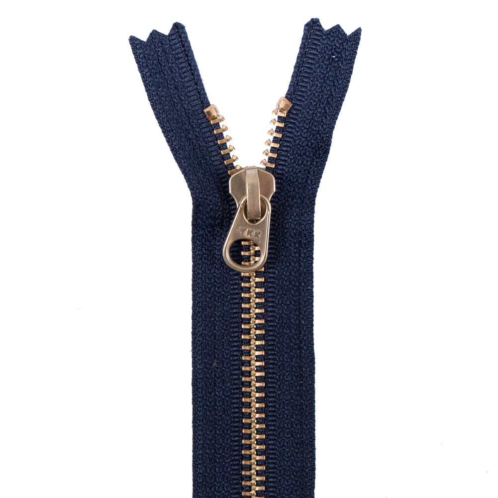 Metal Zipper with Gold Pull and Teeth 4.5" - Navy