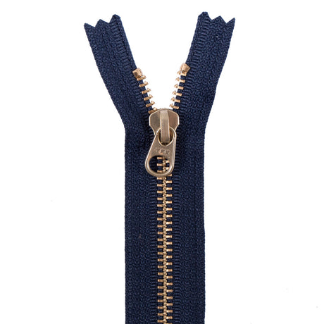 Metal Zipper with Gold Pull and Teeth 4.5" - Navy