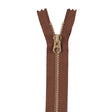 Metal Zipper with Gold Pull and Teeth 6" - Toffee Brown