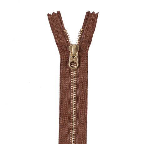 Metal Zipper with Gold Pull and Teeth 6" - Toffee Brown