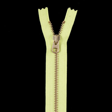Metal Zipper with Gold Pull and Teeth 6" - Fluorescent Green