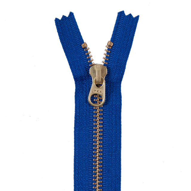 Metal Zipper with Gold Pull and Teeth 4.5" - Royal Blue