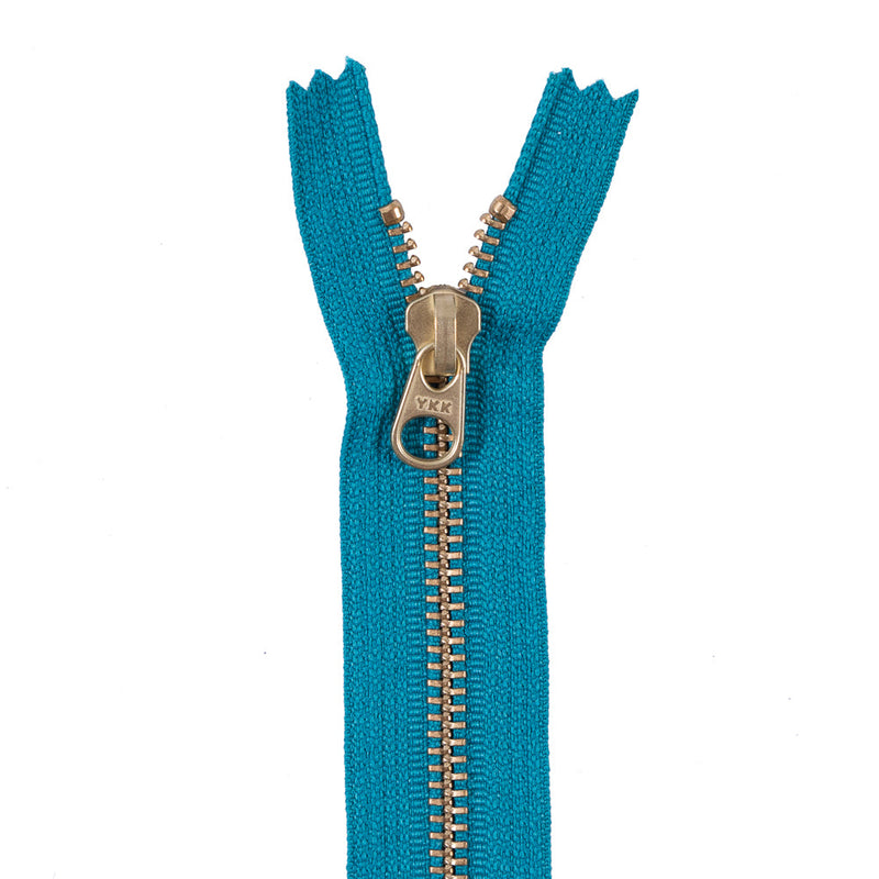 Metal Zipper with Gold Pull and Teeth 4.5" - Turquoise