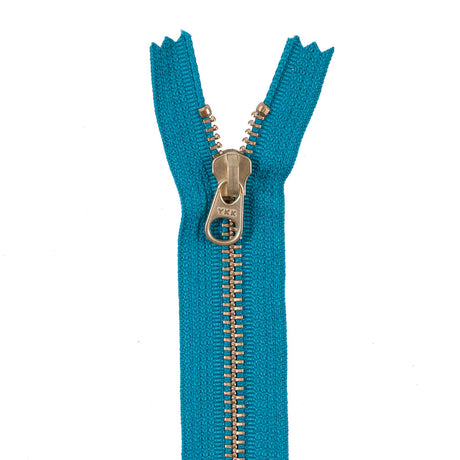 Metal Zipper with Gold Pull and Teeth 4.5" - Turquoise