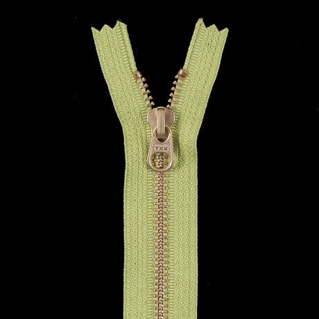 Metal Zipper with Gold Pull and Teeth 4.5" - Lime