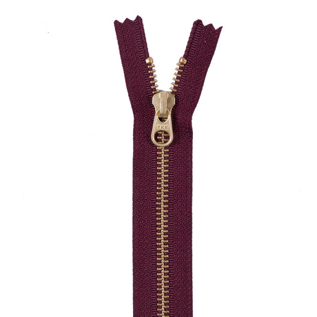 Metal Zipper with Gold Pull and Teeth 6" - Dark Tuscan Red