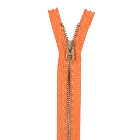 Metal Zipper with Gold Pull and Teeth 8" - Tangerine