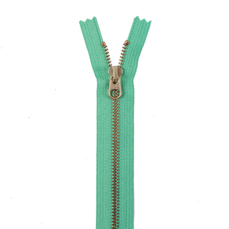 Metal Zipper with Gold Pull and Teeth 8" - Bright Green
