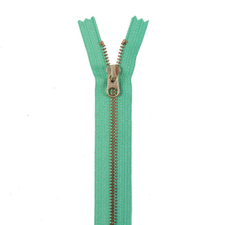 Metal Zipper with Gold Pull and Teeth 8" - Bright Green