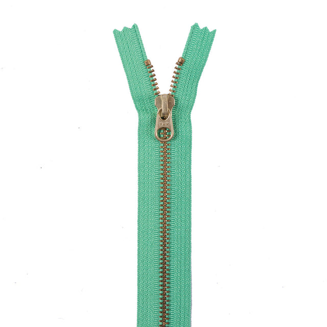 Metal Zipper with Gold Pull and Teeth 8" - Bright Green